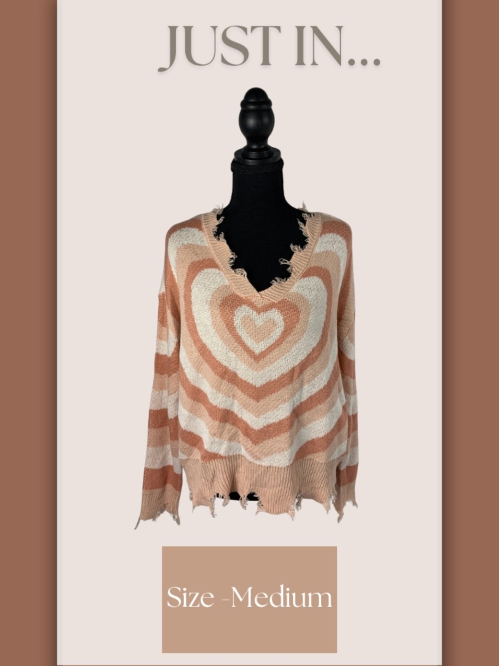 no comment Heart Pattern Fringed Sweater Pink White M Coquette Y2K Cozy
